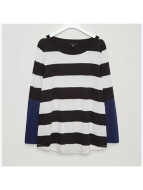 COS | Block-sleeve Top Black Navy Striped  Sz L